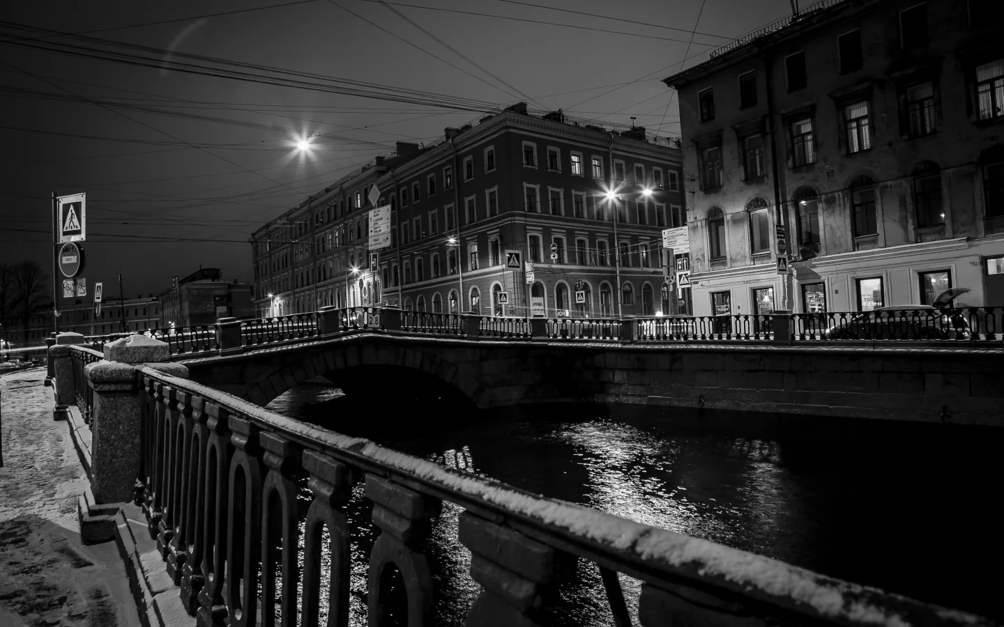 петербург, питер ночью, чёрно белый