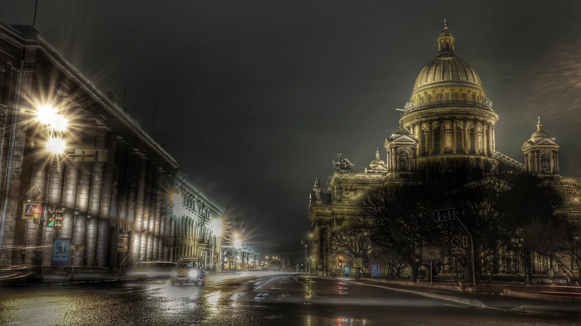 петербург, питер ночью, исаакиевский, собор, мгла, огни