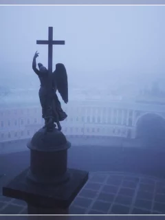 петербург, питер ночью, дворцовая площадь, ангел, туман