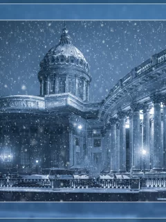 петербург, питер ночью, казанский собор, зима, снег, арт