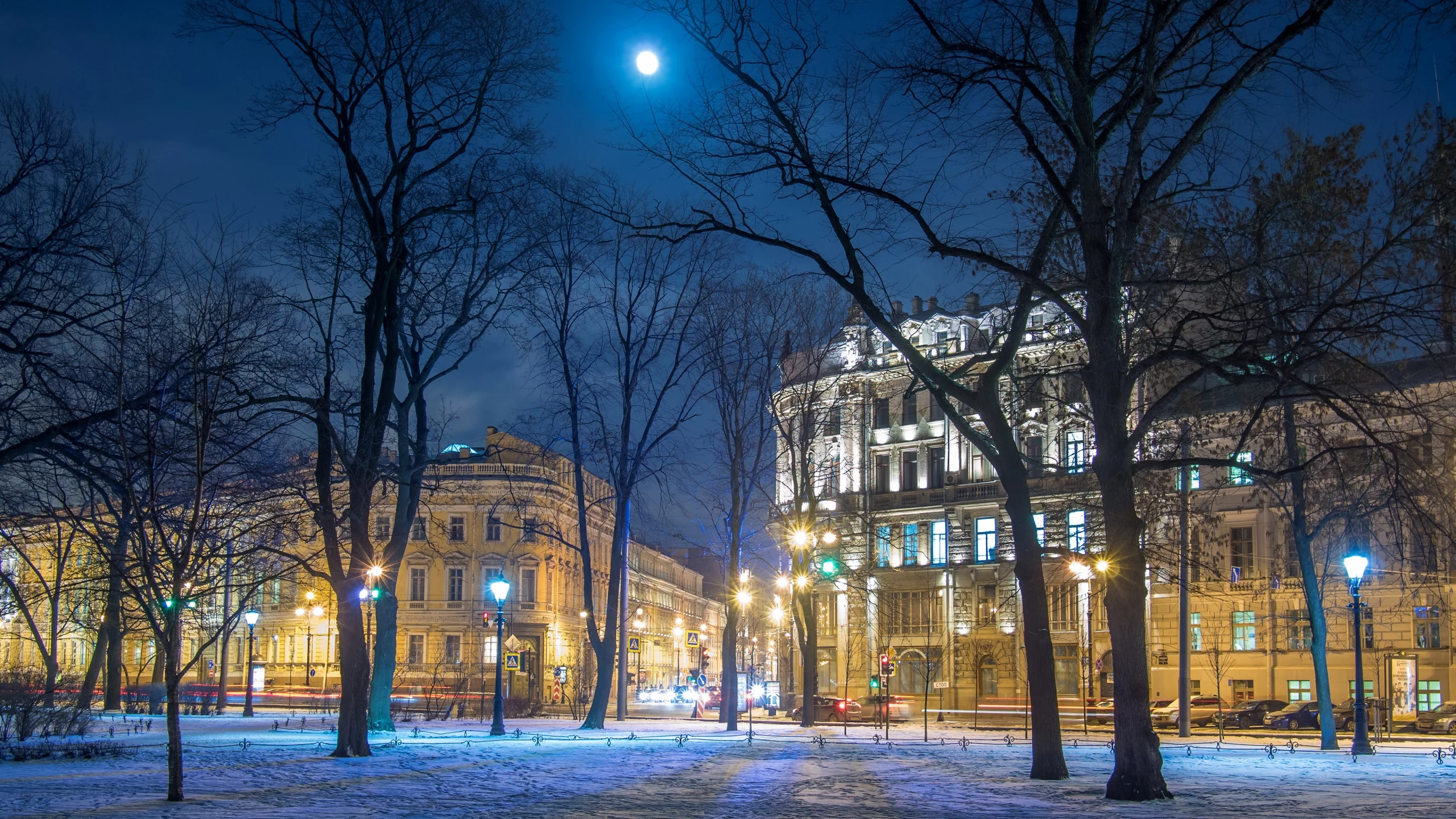 петербург, питер ночью, дома, луна, огни