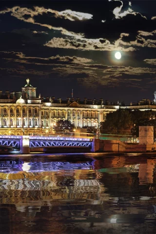 перербург, питер ночью, панорама, мост, нева, зимний, дворец