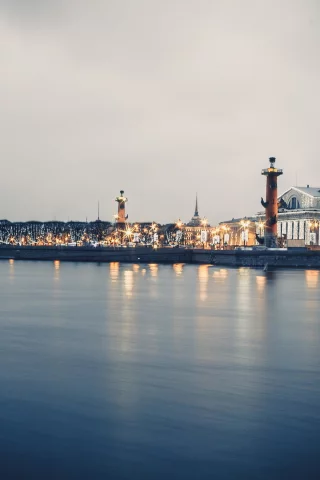 петербург, питер ночью, нева, ростральные колонны