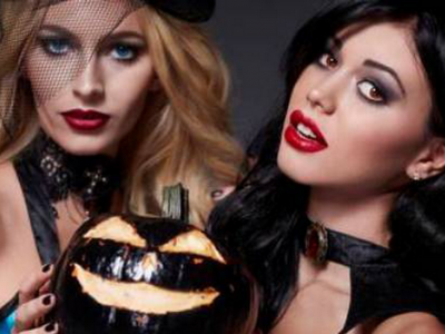 хэллоуин, две девушки, макияж, черная одежда