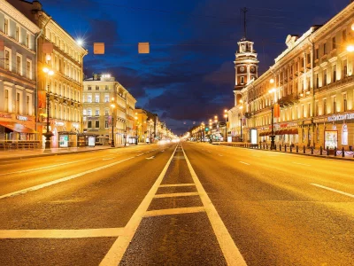 петербург, питер ночью, невский, дума, золотистая подсветка