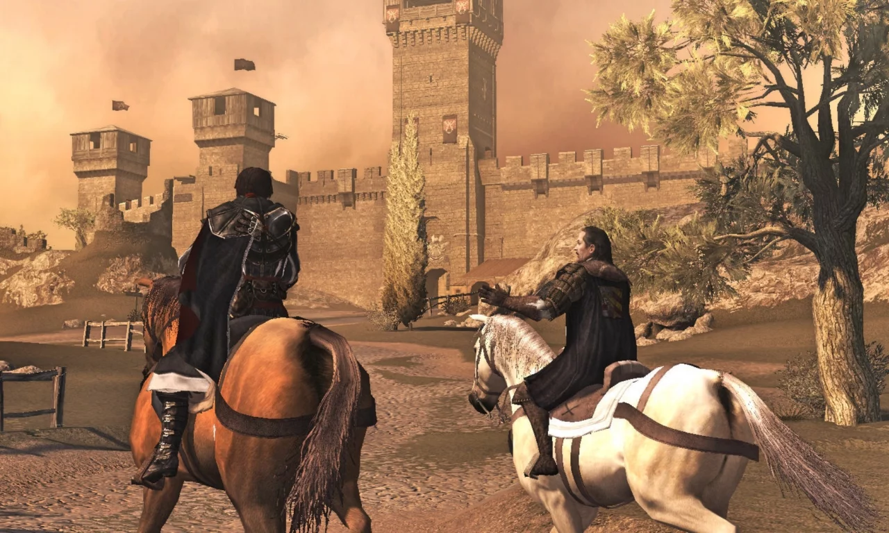 assasins creed iii, десмонд, лошадь, верхом, крепость