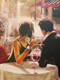 девушка, парень, кафе, вино, бокал, витрина, город, столик