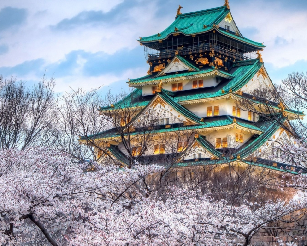 весна, сакура, пагода, япония