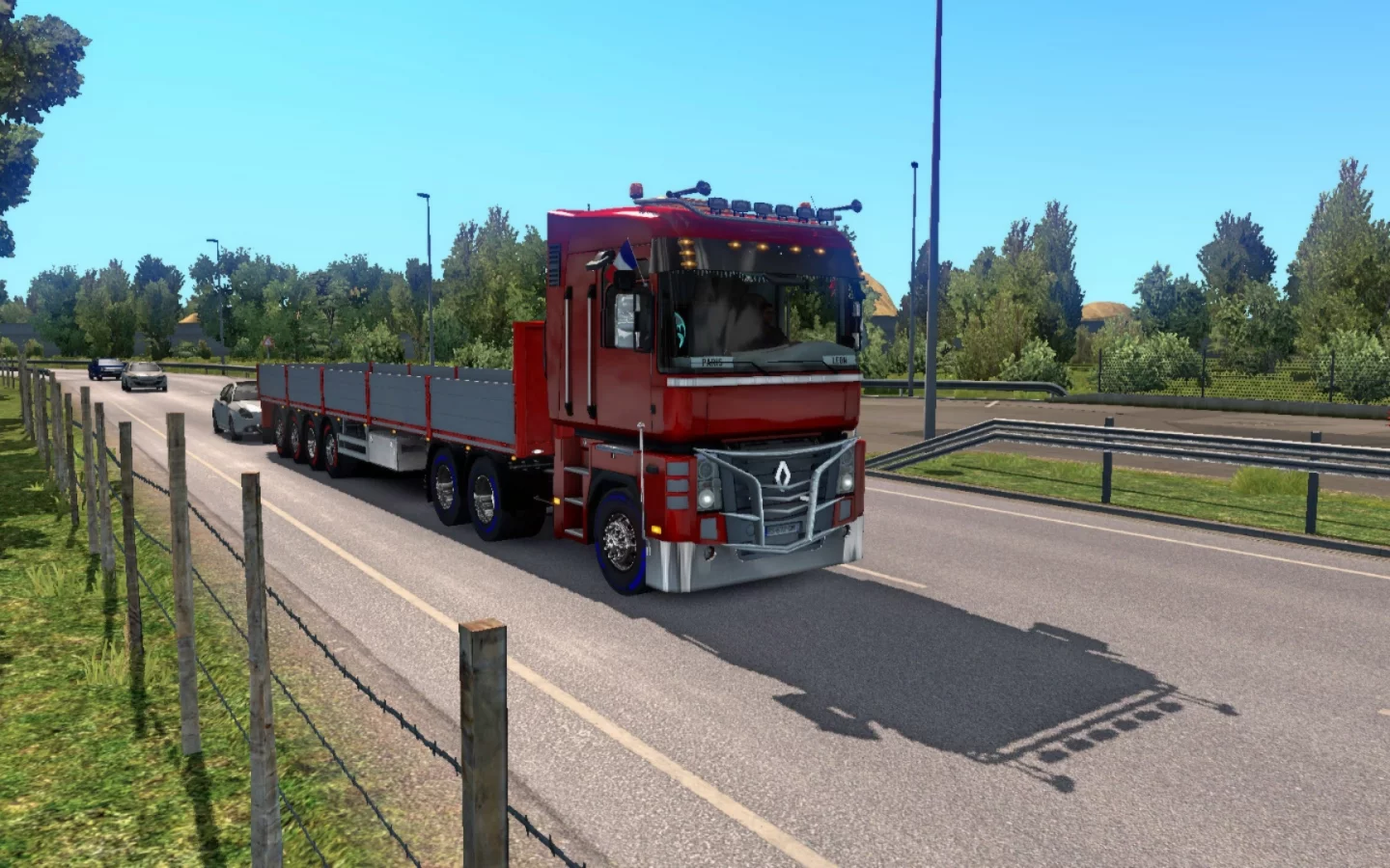 ets 2, фура, авто, рено, красный, прицеп, поворот