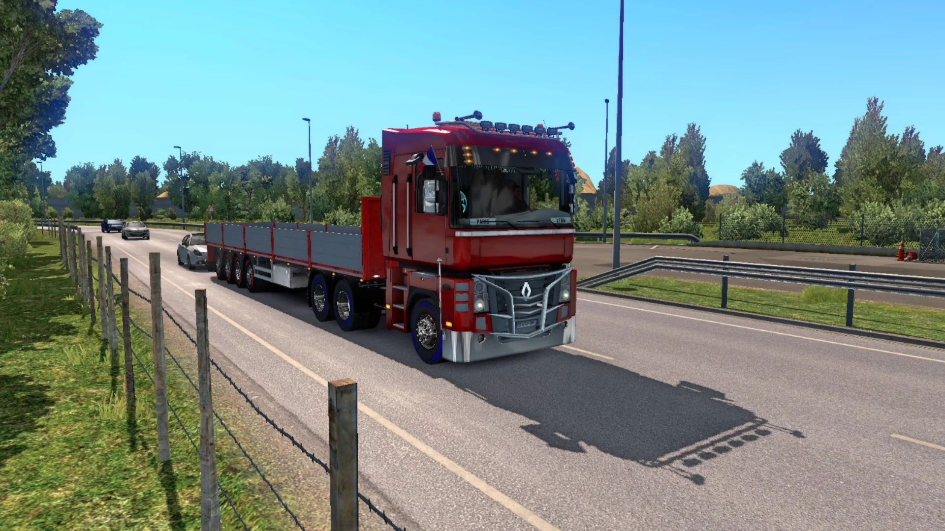 ets 2, фура, авто, рено, красный, прицеп, поворот
