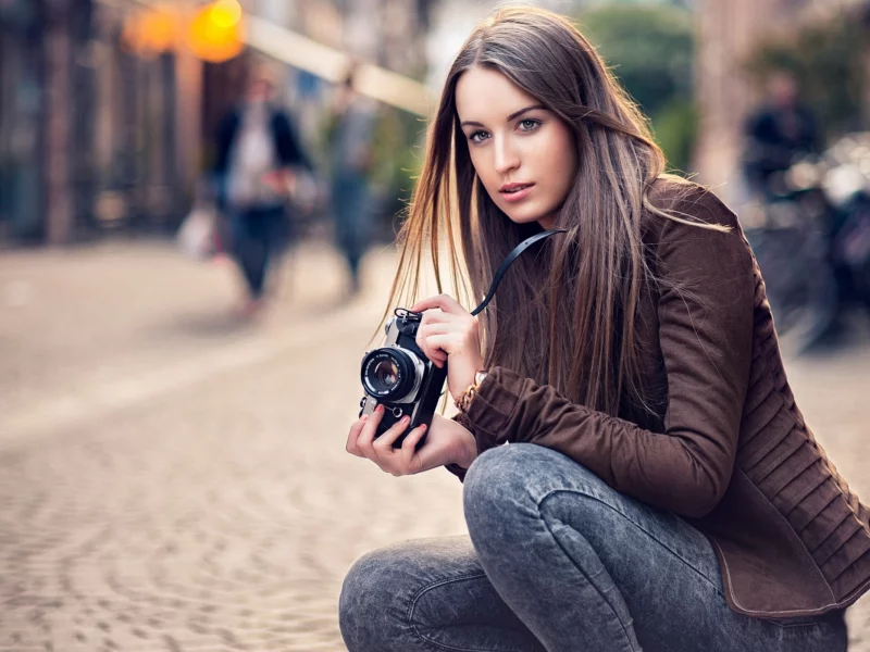 девушка, фотоаппарат