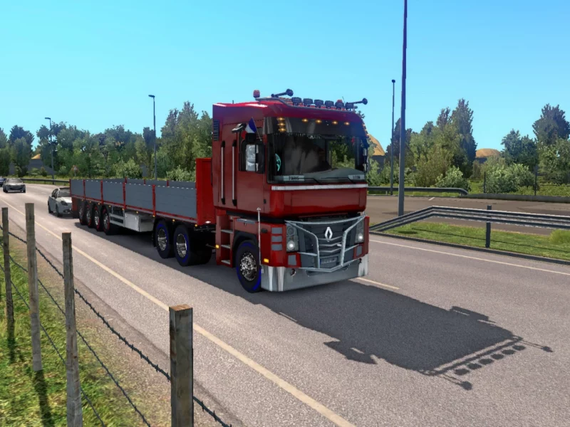 ets 2, фура, авто, рено, красный, прицеп, поворот