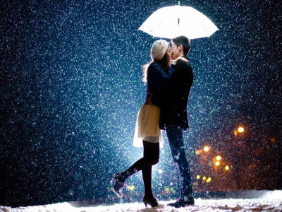 романтика, двое, любовь, под зонтом