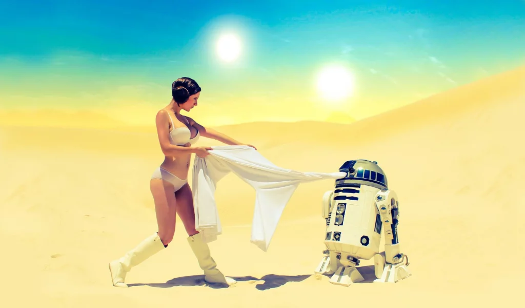 фантастика, девушка, принцесса лея, робот r2d2