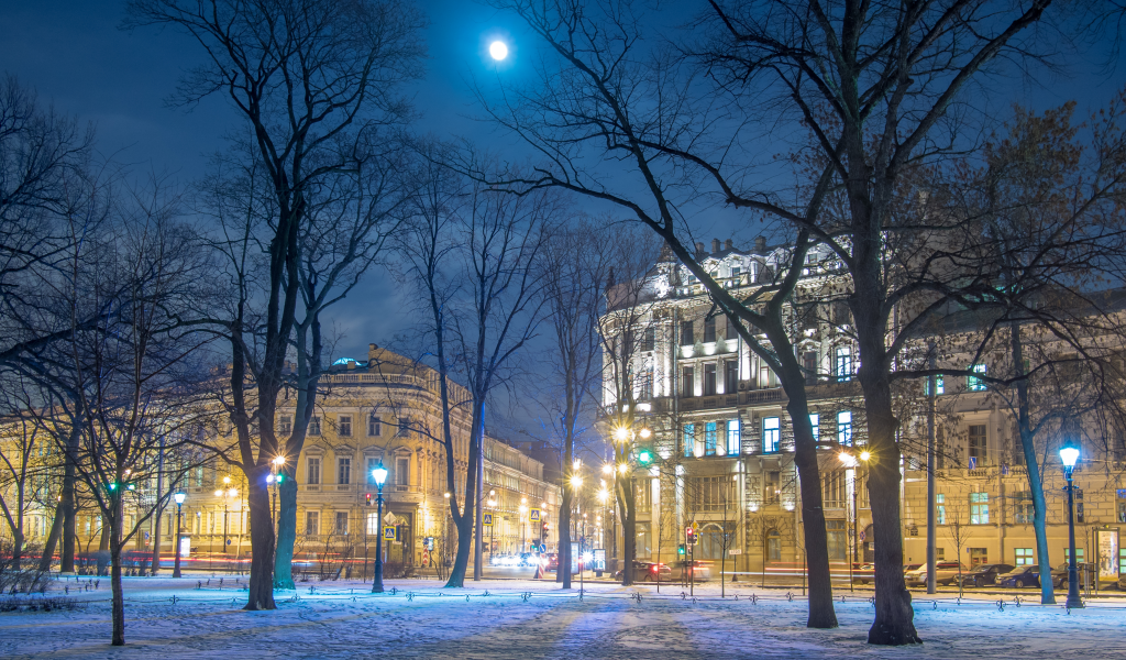 санкт петербург, ленинград, россия, город, ночь, луна