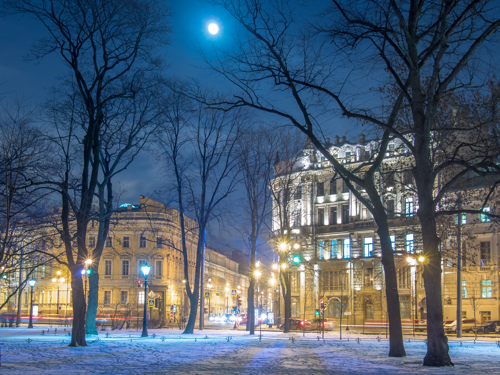 санкт петербург, ленинград, россия, город, ночь, луна