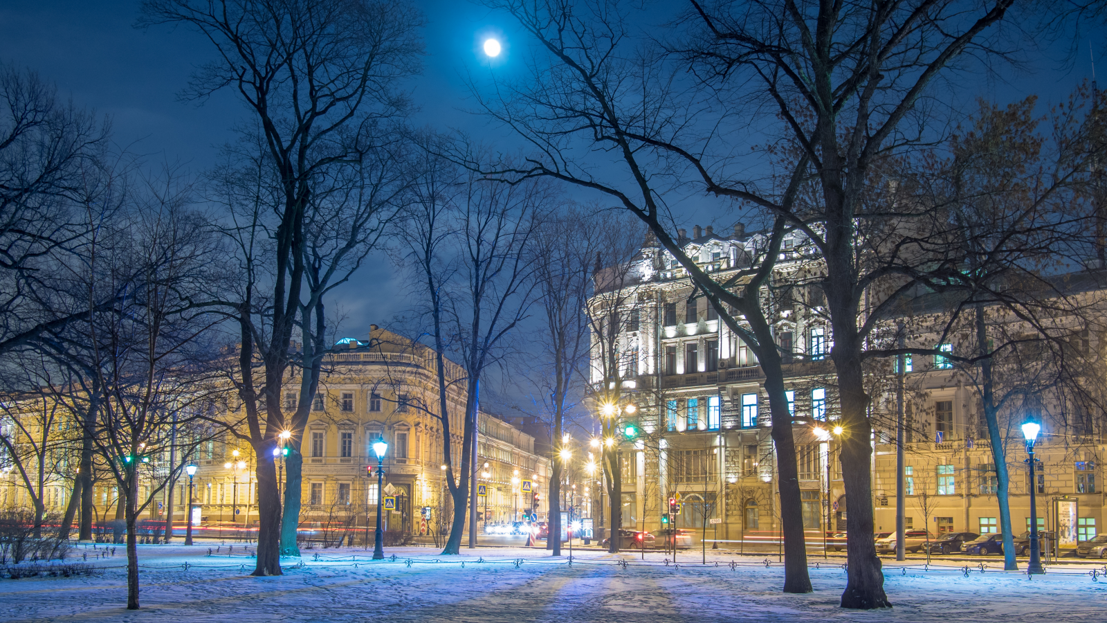 санкт петербург, ленинград, россия, город, ночь, луна