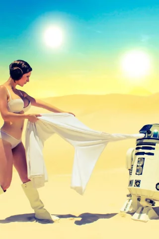фантастика, девушка, принцесса лея, робот r2d2