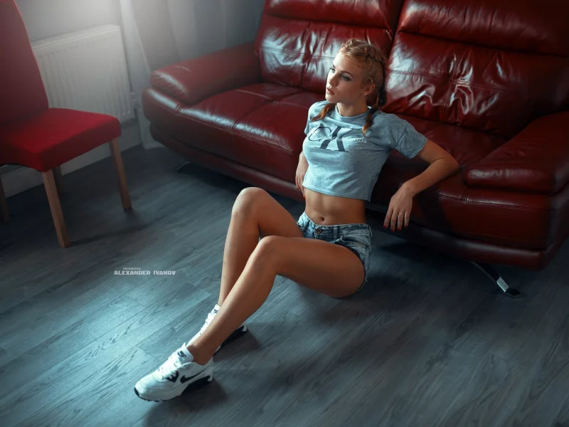 девушка, милая, симпатичная, шорты, рыжая