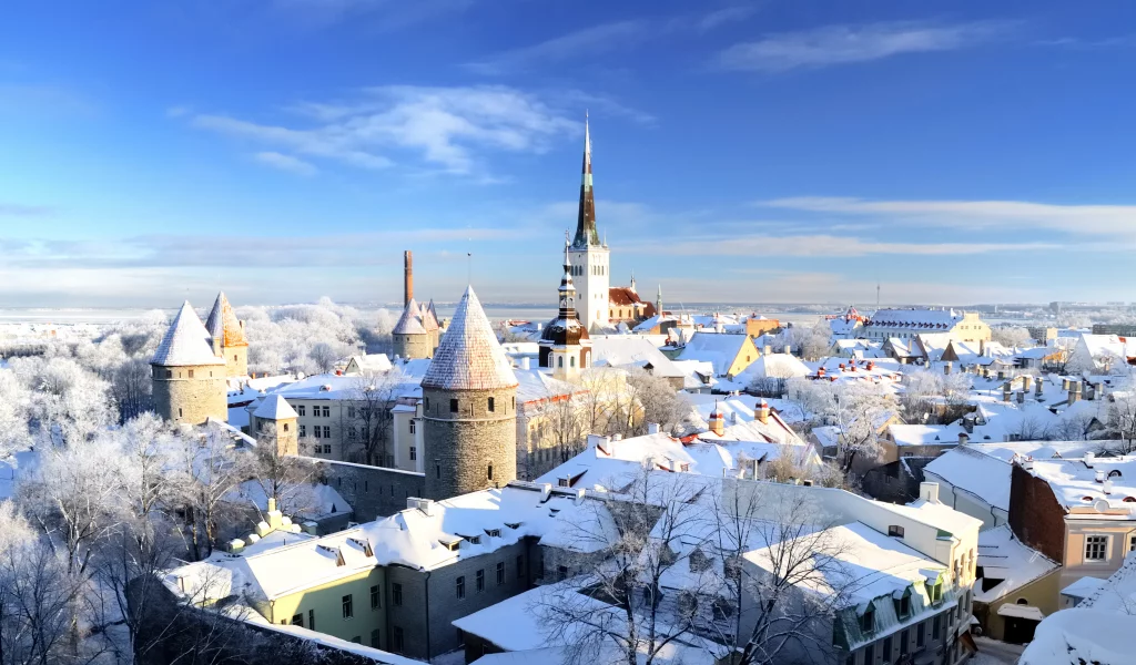 таллинн, эстония, старый, город, зима, снег