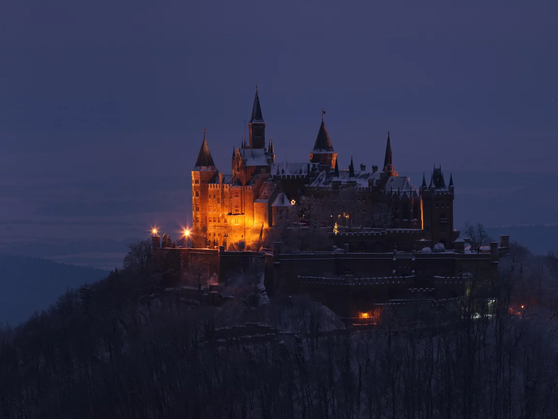 замок, гогенцоллерн, burg, hohenzollern, холм, деревья, гора, возвышенность, германия, пейзаж