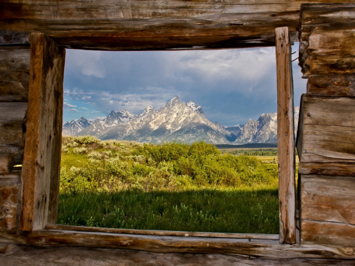 окно, перспектива, горы