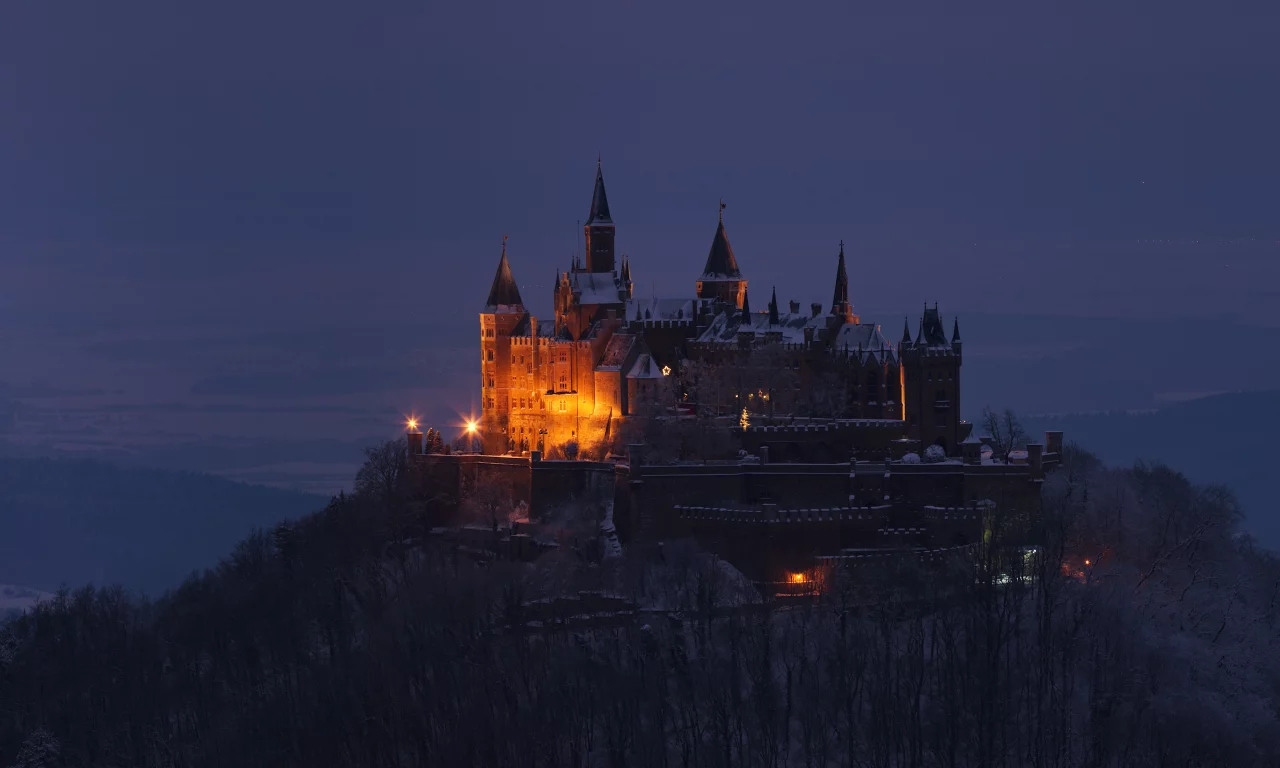 замок, гогенцоллерн, burg, hohenzollern, холм, деревья, гора, возвышенность, германия, пейзаж