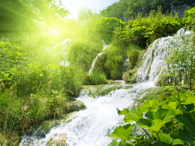 горы, водопад