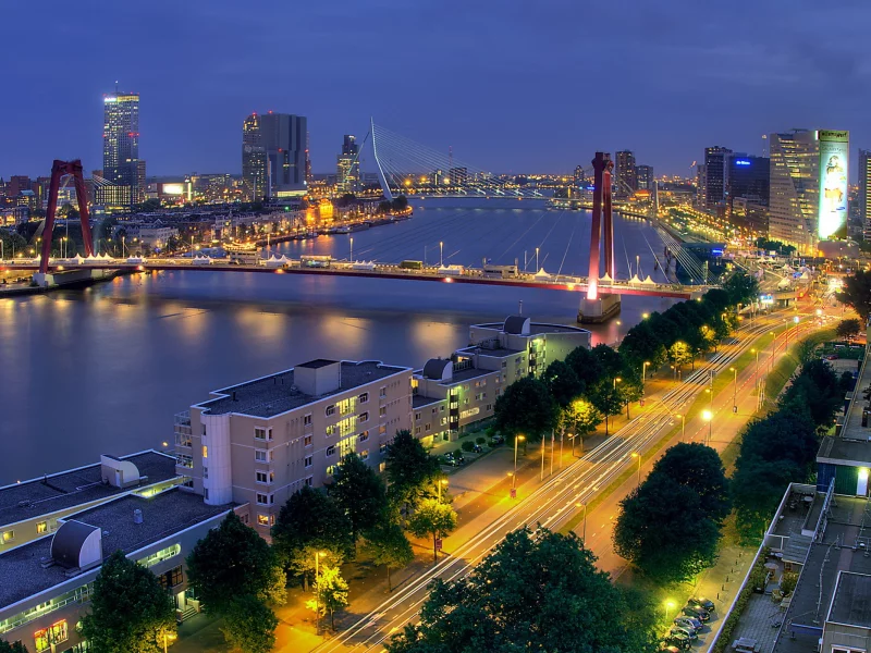 город, вечер, река, свет