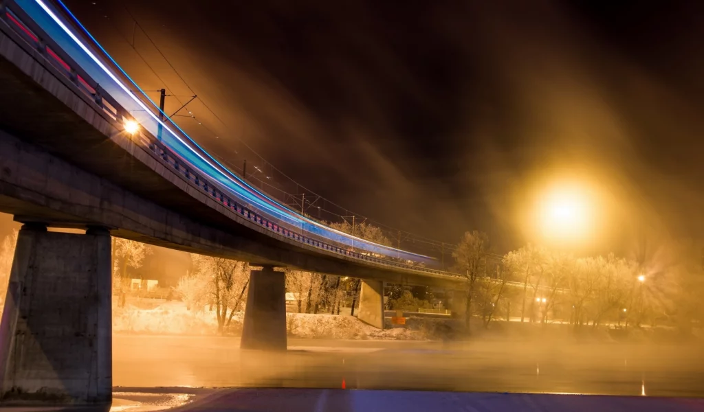 мост, ночь, фонарь