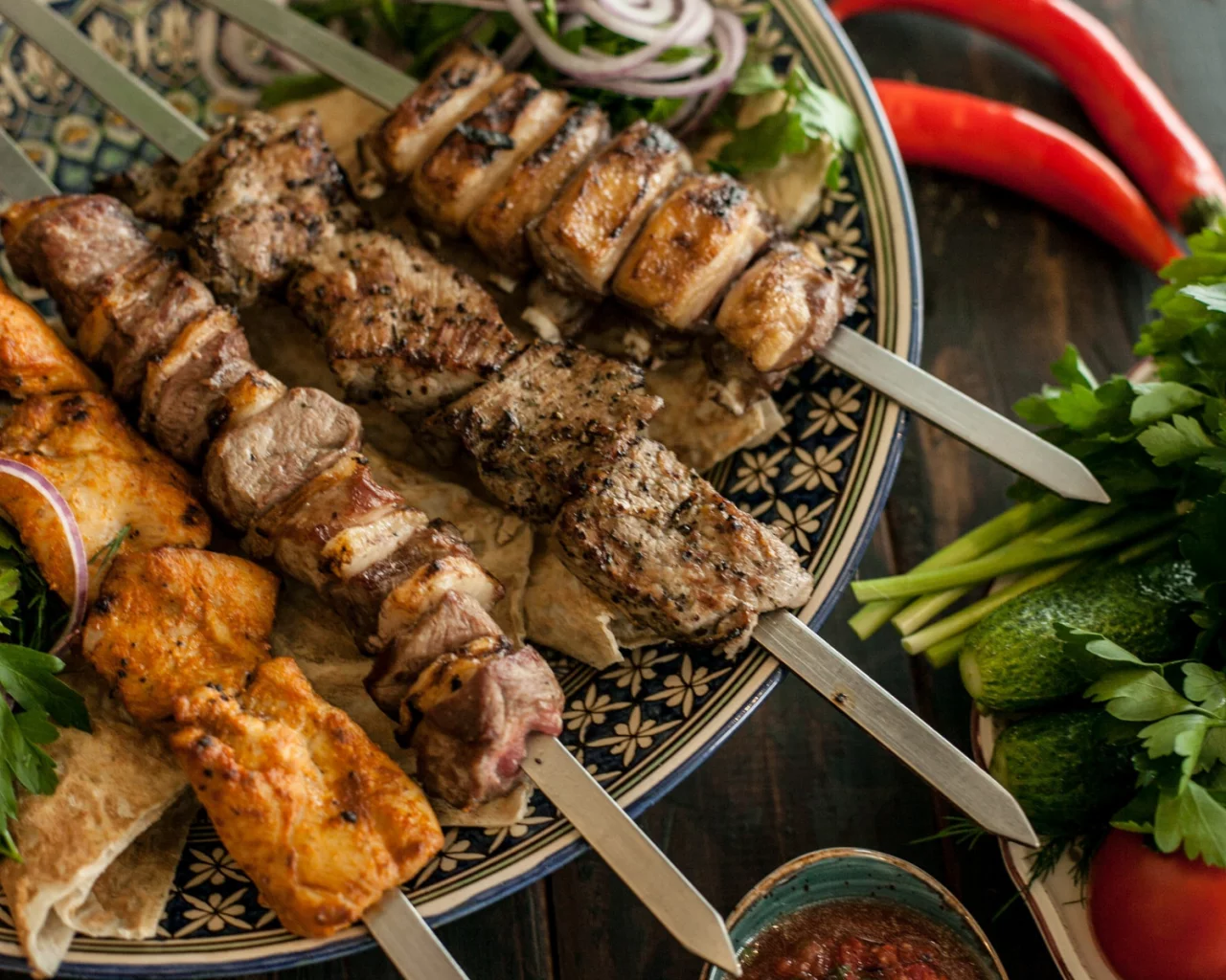 шашлык, мясо, шампура