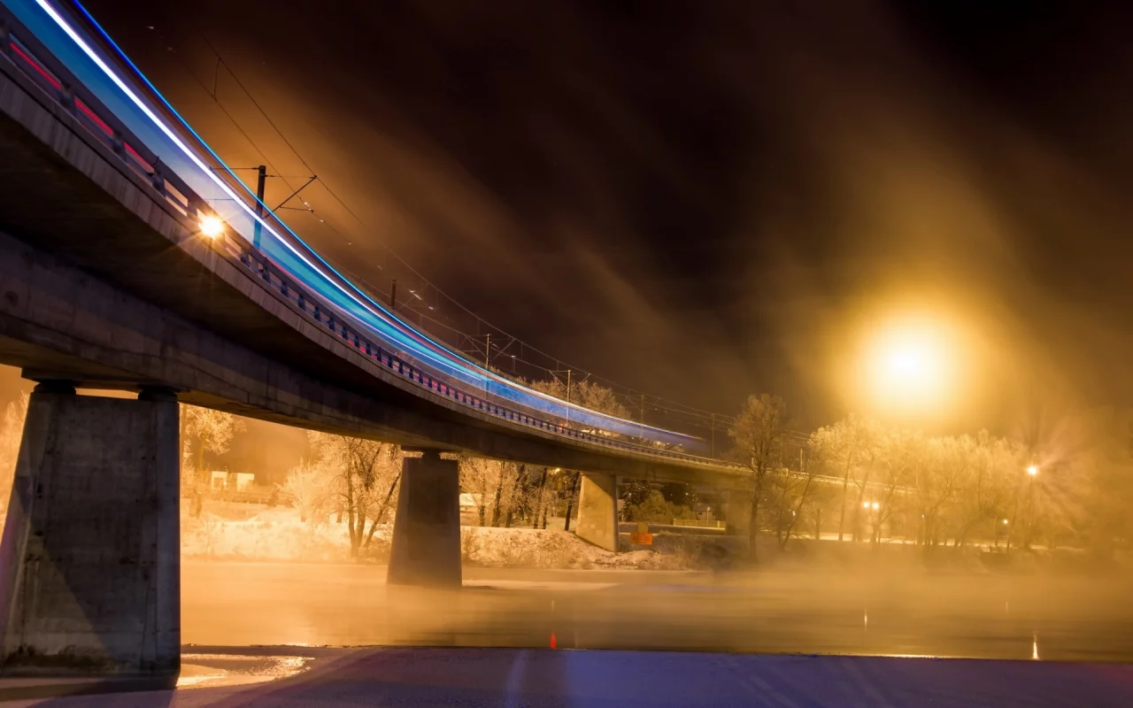 мост, ночь, фонарь