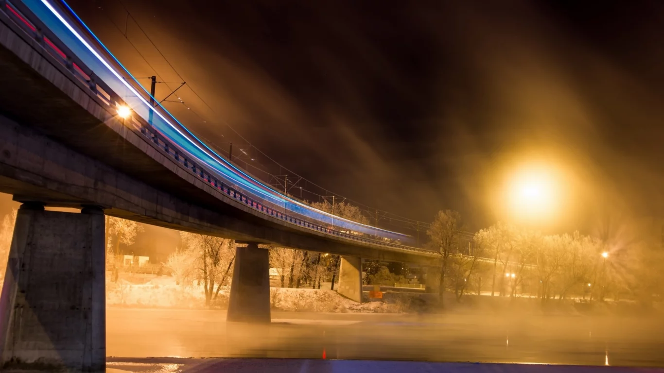 мост, ночь, фонарь