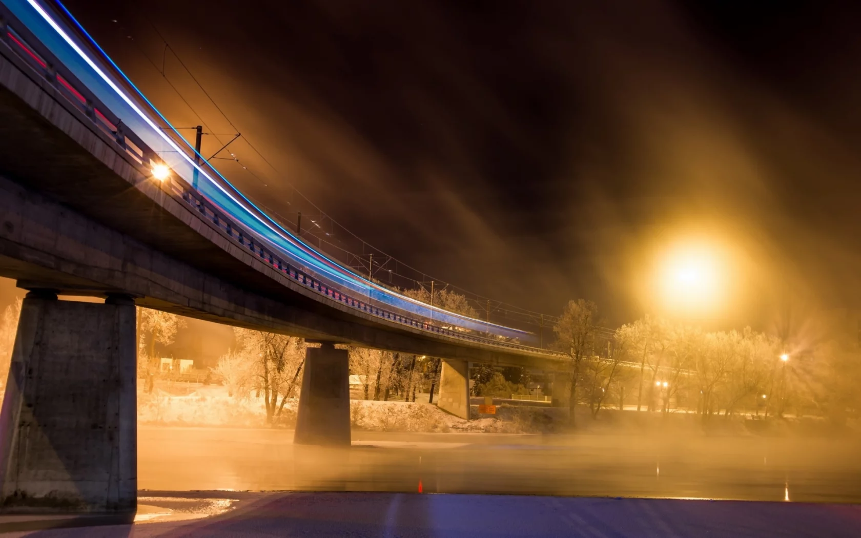 мост, ночь, фонарь