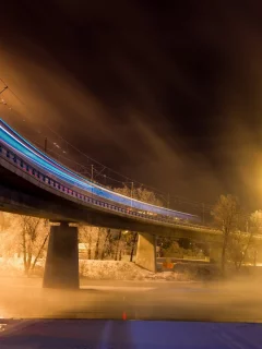 мост, ночь, фонарь