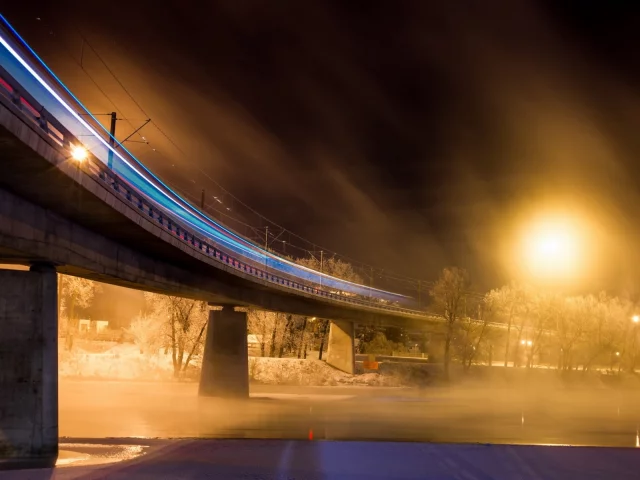 мост, ночь, фонарь