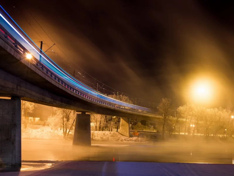 мост, ночь, фонарь
