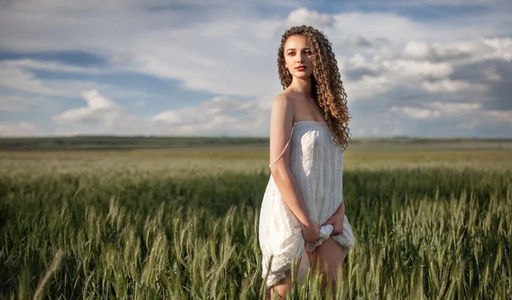 девушка, поле, красивая