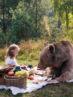 девочка, медведь