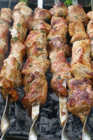 шашлык, мясо, шампура