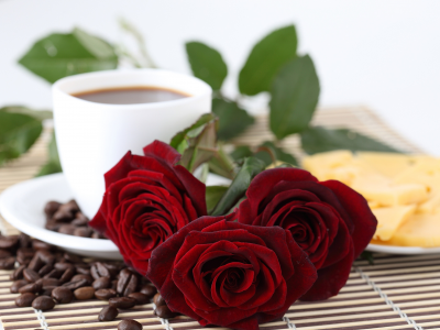 розы, чашка, кофе