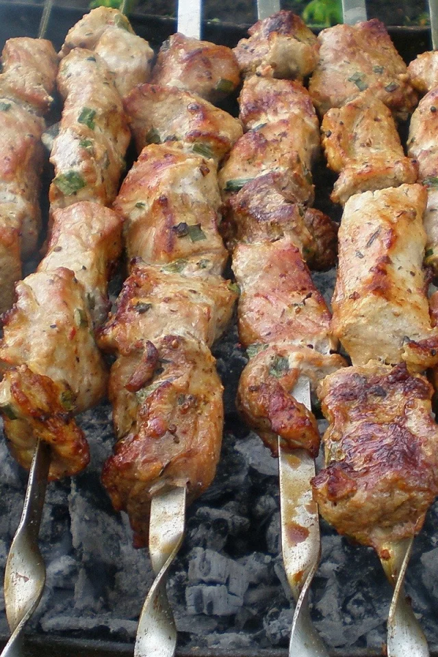 шашлык, мясо, шампура