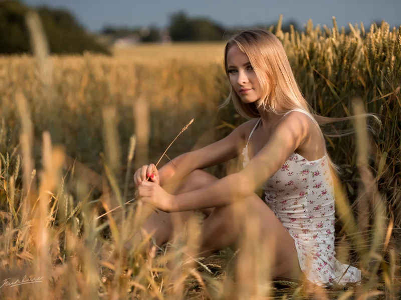 девушка, поле, фигура, красивая
