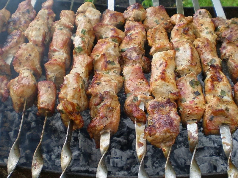 шашлык, мясо, шампура