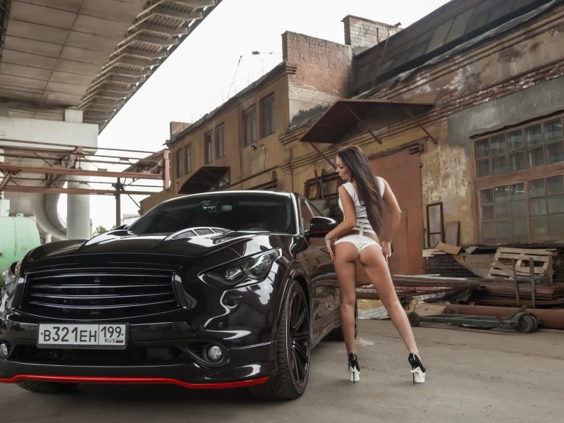 девушка, взгляд, фотосессия у автомобиля