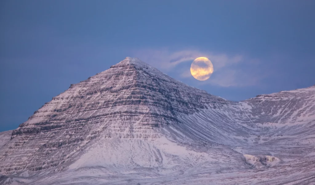 исландия, луна, снег, горы