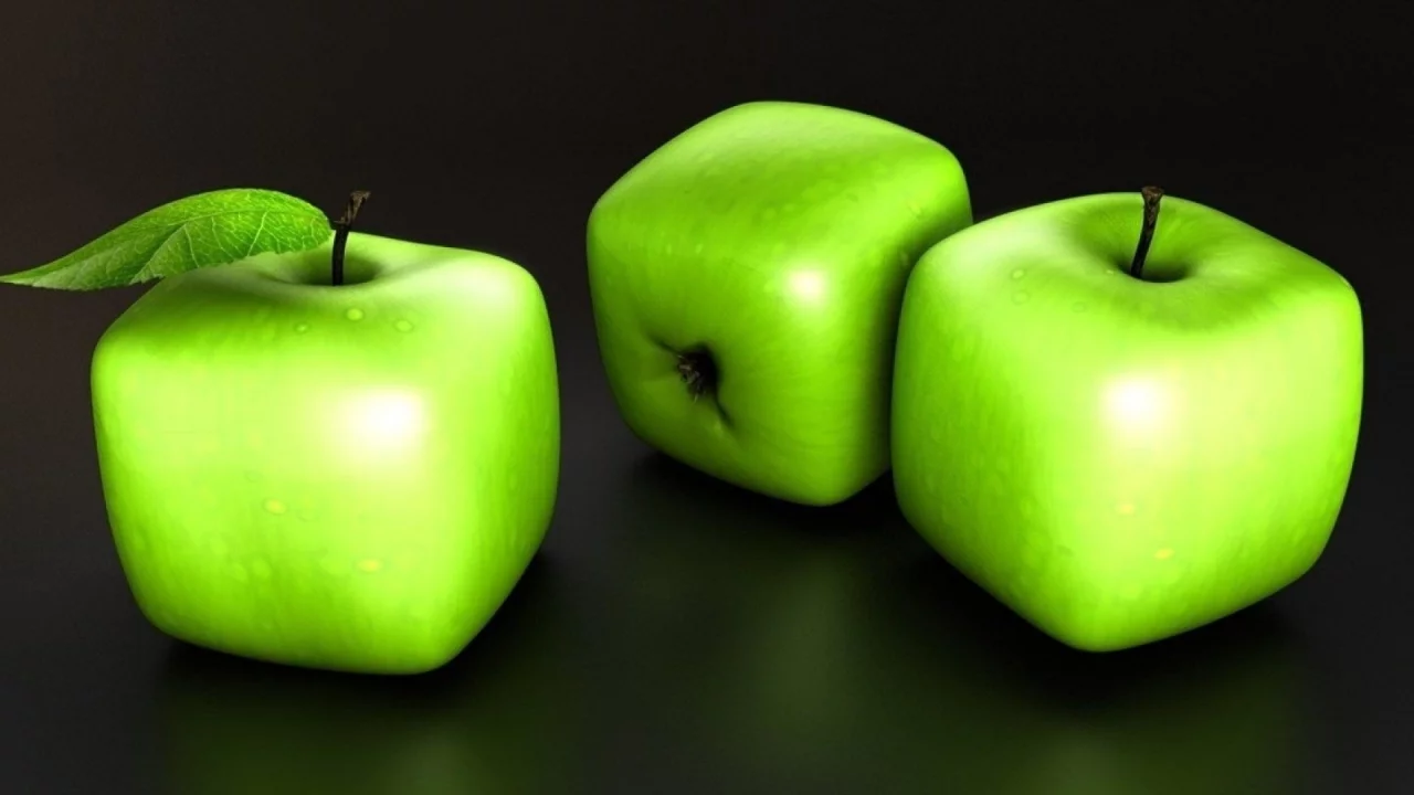 яблоки, 3d, кубики
