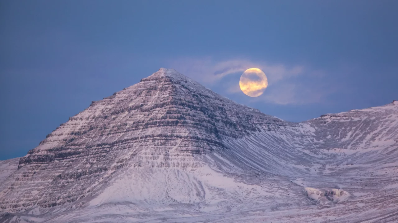 исландия, луна, снег, горы