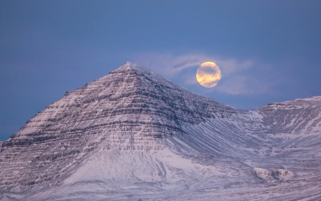 исландия, луна, снег, горы
