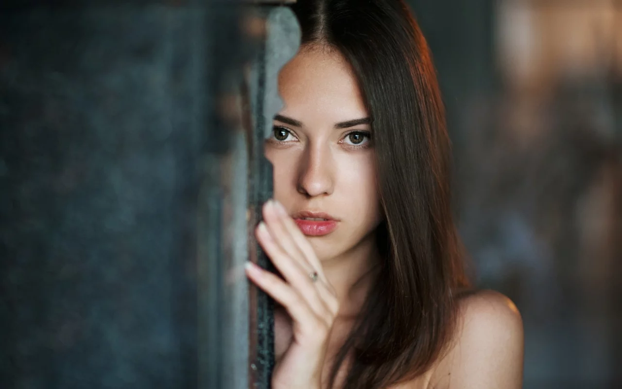 девушка, брюнетка, взгляд, длинные волосы, catherine timokhina